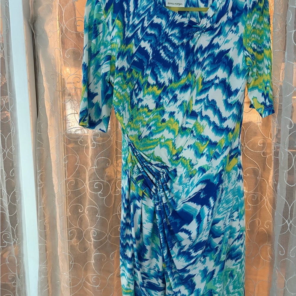 Donna Morgan Vibrant Blue and Green Long Sleeve Dress